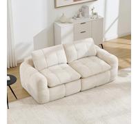 Kelodan Sofá modular de 2 plazas con relleno cuadrado de chenilla, espuma 32D, asiento profundo, minimalista, sin montaje, para salón, color beige