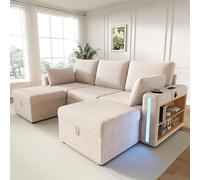 Kelodan Sofá modular en forma de U/L, 2 taburetes con espacio de almacenamiento, soporte para bebidas, estante para reposabrazos, cajones grandes, cojines para salón, color beige