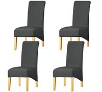 KELUINA Estiramiento sólido con Respaldo Alto Cubiertas de Silla XL para Comedor, Fundas de Silla de Comedor Grandes de Spandex para la Vida en el hogar Restaurante Hotel (4 Pack,Gris Oscuro)