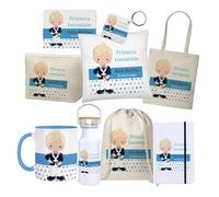 Kembilove | Pack Comunión Niño Rubio Personalizado - Regalo Original con Nombre y Fecha - Crea tu Pack Ideal con Taza, Cojín, Bolsa, Mochila, Neceser, Libreta y Más