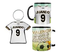 Kembilove® Pack Taza y Llavero Valencia C.F. Personalizados | Nombre y Número | Regalo Che para Aficionados | Taza Fútbol Personalizada Niño Adulto | Detalle Fan del Valencia Original