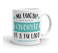 Kembilove Taza Desayuno para Parejas - Tazas Originales con Mensaje Mi lugar favorito es tu a tu lado color verde - Taza de Café y Té para Madres - Tazas de Regalo para el día de San Valentín
