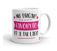 Kembilove Taza Desayuno para Parejas - Tazas Originales con Mensaje Mi lugar favorito es tu a tu lado color rosa - Taza de Café y Té para Madres - Tazas de Regalo para el día de San Valentín