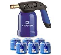 Kemper Lampara para soldar KEMPER Piezo con carcasa de acero + 6 cartuchos de gas de 190g con seguridad de parada de gas