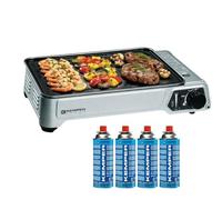 KEMPER - Plancha de gas portátil, 2300 W, antiadherente, con 4 cartuchos de camping gas y maletín de transporte