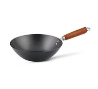 Ken Hom Wok Acero Carbono Antiadherente, 27cm, Classic, Sartén Sin Inducción/Con Mango De Madera/Base Plana, No Apto Para Lavavajillas