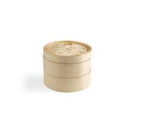 Ken Hom Vaporera Bambú 20cm, Excellence, Buque de Vapor Cocinar con 2 Niveles y Tapa para Arroz, Dim Sum, Verduras, Pescado y Carne, No Apto Para Lavavajillas