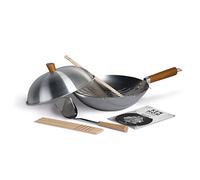 Ken Hom Wok Set 10 Piezas Acero Carbono Tradicional, 31cm, Classic, Sartén Sin Inducción/Con Mango De Madera/Base Plana, No Apto Para Lavavajillas