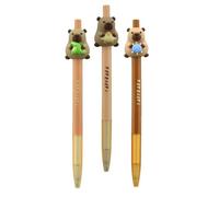 Kenji Pack 3 Bolígrafos en Gel Negro con Diseño Kawaii de Capibara - Papelería Bonita para Niños, Adolescentes y Adultos - Bolígrafo Original Ideal para Regalo o Colección.