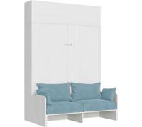 Itamoby Kentaro 160 - Cama de matrimonio plegable con sofá y mueble colgante, color blanco fresno, azul claro