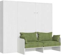 Kentaro: Cama doble abatible de 160 cm con sofá y estructura en madera de fresno, en color blanco y verde