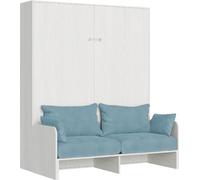 Kentaro, cama plegable de 160 cm para cama doble con sofá, en madera de fresno blanco, color azul claro