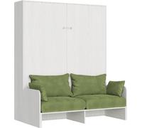 Kentaro, cama plegable de 160 cm para cama doble con sofá, en madera de fresno blanco, color verde