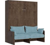 Kentaro, cama plegable de 160 cm para cama doble con sofá, hecha de madera de nuez, color azul claro