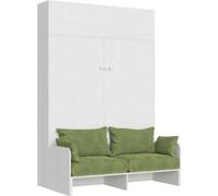 Kentaro, cama plegable de 160 cm para cama doble, con sofá y armario, en madera de fresno blanco, color verde