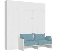 Kentaro, cama plegable de 160 cm para cama doble, con sofá y muebles de haya blanca, color azul claro