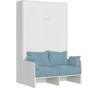 Kentaro: Cama plegable francesa de 140 cm para cama doble con sofá, en madera de fresno blanco, color azul claro