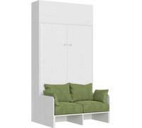 Kentaro: cama plegable francesa de 140 cm para cama doble, con sofá y armario, en madera de fresno blanco, color verde