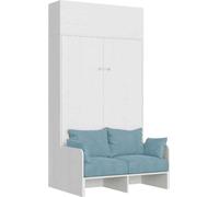 Kentaro: cama plegable francesa de 140 cm para cama doble, con sofá y armario, en madera de fresno blanco, color azul claro