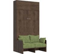 Kentaro: cama plegable francesa de 140 cm para cama doble, con sofá y unidad de pared, fabricada en madera de nuez, color verde