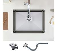 KEOKBON Fregadero de cocina de 60 x 45 cm, acero inoxidable, 1 cuenco, rectangular, nano-superficie, fregadero grande a partir de los 70 cm