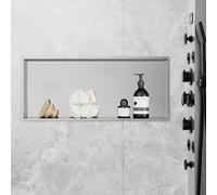 KEOKBON Shower Niche - Estante de ducha de 60 x 25 x 10 cm, sin azulejos, empotrable para habitación húmeda, nicho empotrado de baño de acero inoxidable 304, acabado cepillado