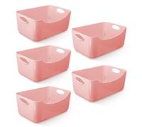 KEPLIN Paquete de 5 cestas de almacenamiento de plástico rosa para estudio, cajas portátiles con asas para organización de almacenamiento en el hogar y la oficina, estantes, cajones, cocina y armarios