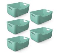 KEPLIN Paquete de 5 cestas de almacenamiento de plástico verde azulado, cajas de almacenamiento portátiles con asas para organización de almacenamiento en el hogar y la oficina, estantes, cajones,