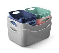 KEPLIN Paquete de 6 cestas de almacenamiento de plástico multicolor para estudio, cajas portátiles con asas para organización de almacenamiento en el hogar y la oficina, estantes, cajones, cocina y