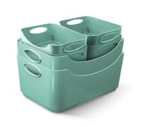 KEPLIN Paquete de 6 cestas de almacenamiento de plástico verde azulado, cajas de almacenamiento portátiles con asas para organización de almacenamiento en el hogar y la oficina, estantes, cajones,