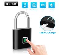 KERUI-candado inteligente con huella dactilar, cerradura de puerta sin llave, resistente al agua, candado de seguridad recargable tipo C para casa Black