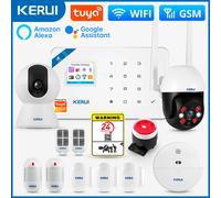 KERUI-sistema de alarma W181, seguridad para el hogar, WIFI, GSM, Tuya, Detector de movimiento inteligente, Sensor de puerta, cámara IP antirrobo, funciona con Alexa y Google Alarm System KIT 6