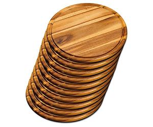 Kesper 28444 - Juego de 10 platos de carne (30 cm de diámetro, madera de acacia, con certificación FSC)