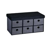 Kesper Banco con Cajas de Almacenamiento y Asiento Acolchado en Tela de Peluche, Material: Tablero de Fibra con Certificado FSC, Dimensiones: 76 x 38 x 38 cm, Color: Gris/Negro, 15953