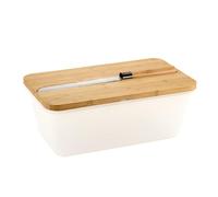 Kesper - Caja de pan con cuchillo, Material: plástico, bambú, Dimensiones: 34,8 x 20 / Altura: 15,5 cm, color: blanco, café, 58480