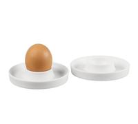 KESPER | Juego de 2 hueveras, plástico (PP), con práctica bandeja para cáscaras de huevo, diámetro 10 cm x altura: 2 cm, color: blanco | 51166