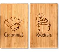 KESPER, juego de 2 placas de protección para vitrocerámica, placa de cubierta, bambú, 50x28x2,8 cm cada una, con grabado "Gourmet" y "Kitchen", patas estables, 9304613