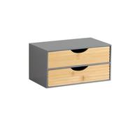 Kesper | Organizador con 2 cajones, material: madera aglomerada y bambú con certificado FSC®, dimensiones: 27 x 16 x 14 cm, color: gris, natural | 58963