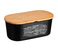 Kesper® | Panera con tabla de cortar de bambú - Material: plástico (PET), bambú - Certificado FSC®, apto para lavavajillas, higiénico e insípido, dimensiones: 34 x 14 x 18 cm, negro | 38502