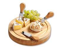 KESPER Tabla para cortar queso con cubiertos, material: bambú, tamaño: 23 x 23 x 3,6 cm, color: verde | 58642