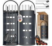 KESSER® Accesorios para chimenea Juego de utensilios para chimenea de 5 piezas | Diseño moderno, recubierto, juego de herramientas para chimenea de alta calidad de 5 piezas: escoba, pala, atizador