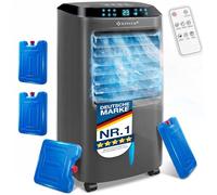KESSER® Aire acondicionado portátil 4 en 1 - Air Cooler con mando a distancia y temporizador, depósito de agua de 10 litros, ionizador y humidificador, ventilador de aire acondicionado sin manguera de
