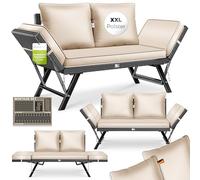 KESSER® Banco de jardín de polirratán Luna reclinable, sofá multifunción 4 en 1, ajustable, resistente a la intemperie, reposabrazos ajustables, extra grueso y suave