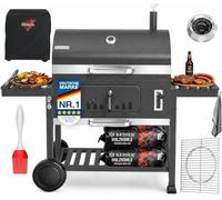 KESSER Barbacoa XXL con ahumador, con tapa, ruedas, mango de acero inoxidable, termómetro, cubierta, una bolsa y cepillo de silicona, parrilla de pie