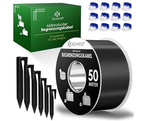 KESSER® Cable de limitación + estacas + Conector de Cable para Robot cortacésped cortacésped Robot cortacésped Accesorios Juego de Alambre de limitación, 50m + Set, Negro, Set de 4