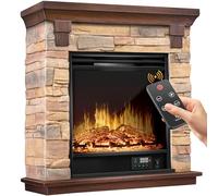 KESSER® Chimenea eléctrica - Chimenea eléctrica con Efecto de Llama LED 3D, con función de calefacción, Chimenea eléctrica con 1800W de Potencia, Temporizador semanal, Natural/Marrón
