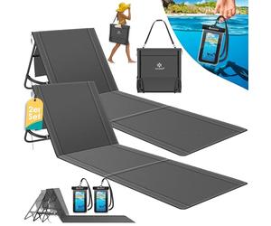KESSER® Colchoneta de Playa Plegable con Respaldo Ajustable, Correa de Transporte, Funda Impermeable para Móvil y Bolsa de Almacenaje, Tumbona, hasta 130 kg, Set in 2 - Antracita