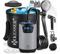 KESSER® Ducha solar de camping con bomba y batería recargable de 8000 mAh, juego de ducha para camping, incluye cabezal de ducha ajustable, manguera de 2 m, pistola de pulverización, soporte y