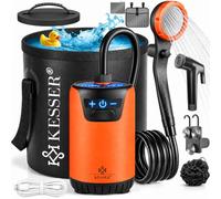 KESSER® Ducha solar de camping con bomba y batería recargable de 8000 mAh, juego de ducha para camping, incluye cabezal de ducha ajustable, manguera de 2 m, pistola de pulverización, soporte y