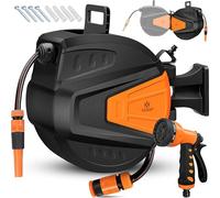 KESSER® Enrollador de mangueras Agua | Ducha de mano múltiple | Giratorio 180° | Tapón de rebobinado | Montaje en la pared | Caja de mangueras de pared | Manguera de jardín, naranja 20 M